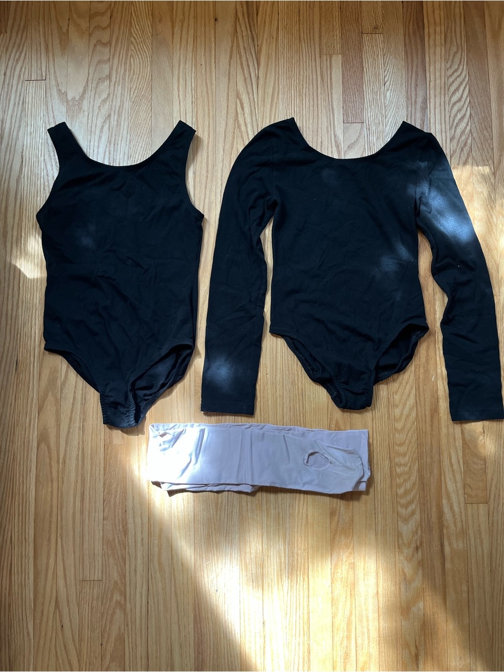 Kids Black Dance Leotard Set with Light Pink Tights - Size 10/12